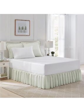 Laura Ashley Classics Sage Ticking Stripe Full Ruffled Bedskirt 15” Drop NWT